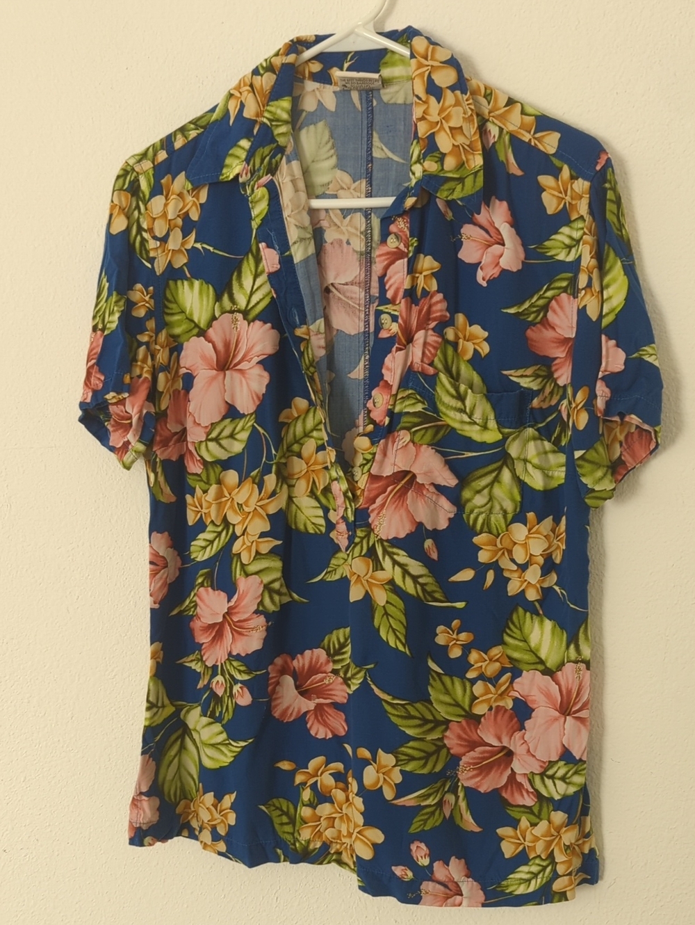 Vintage Blue Floral Hawaiian Button-Front Top